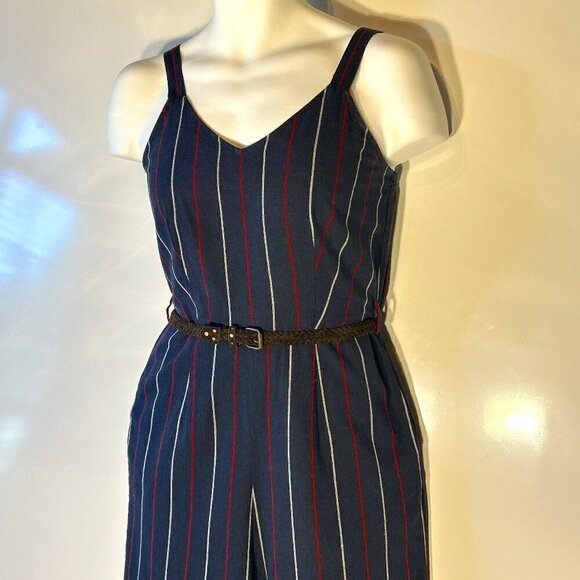 Universal Thread SZ XS Navy Stripe cotton jumpsuit adjustable comfy patriotic - Picture 2 of 10